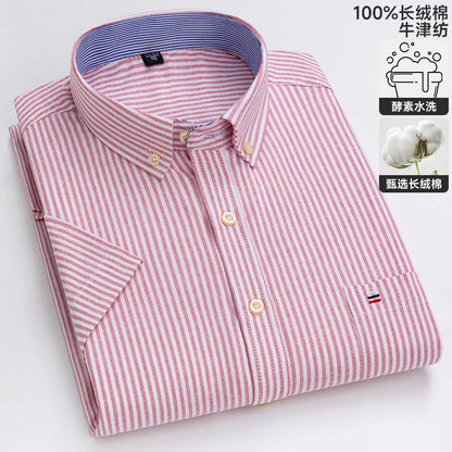 100% algodão puro oxford camisas masculinas manga curta xadrez macio regular ajuste formal vestido camisa blusa social roupas masculinas 6xl 7xl