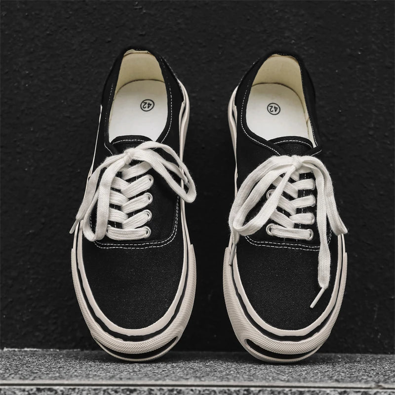 Hkdq tendência vermelho vulcanizado tênis masculino sapatos de lona baixo topo moda casual tênis masculino plataforma antiderrapante sapatos de skate