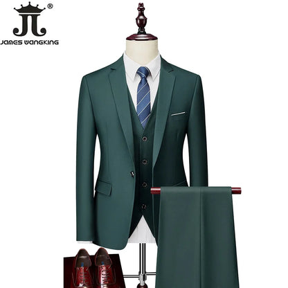 M-6XL 15 Cores (Jaqueta+Colete+Calças) Trajes Formais para Escritório Masculinos Vestido de Casamento para Noivos Vestido de Festa Terno de Cor Sólida