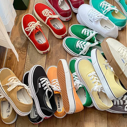 Casual apartamentos tênis de lona feminino ao ar livre cor sólida rasa sapatos esportivos tênis feminino streetwear rendas até sapatos vulcanizados
