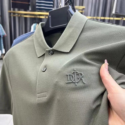 Camisa polo de manga curta para homens, 100% algodão, high-end, respirável, marca de luxo, bordado, moda, verão, 2024