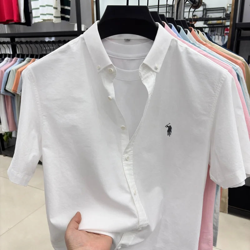 Camiseta masculina 100% algodão puro manga curta nova com bordado Paul Pony de marca de alta qualidade casual para negócios moderna e respirável