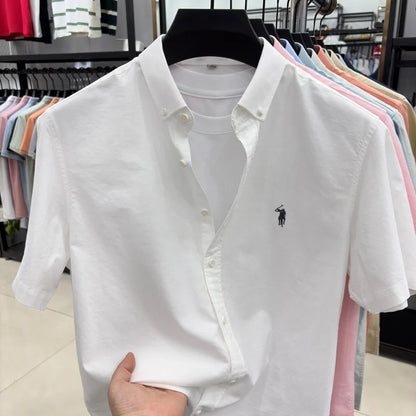 Camiseta masculina 100% algodão puro manga curta nova com bordado Paul Pony de marca de alta qualidade casual para negócios moderna e respirável