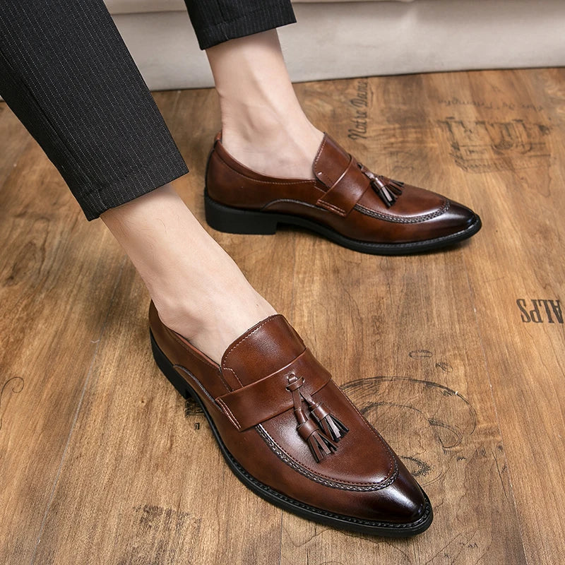 Sapatos de condução de borla masculino, sapatos deslizantes, vestido de casamento, preto, marrom, confortável, na moda, Oxford, masculino