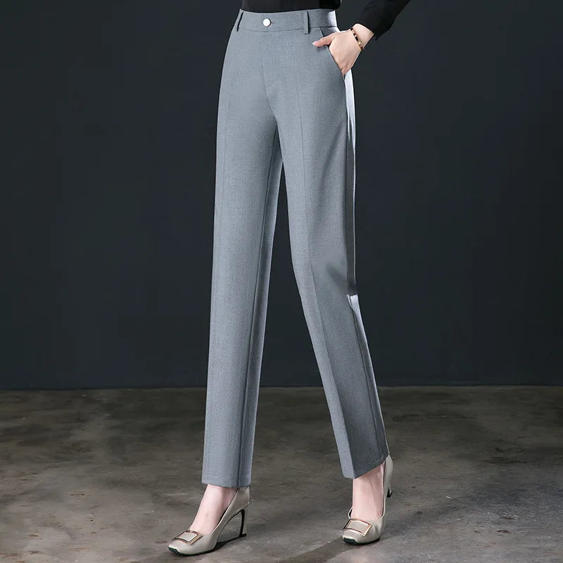 2025 primavera outono preto elegante carreira formal terno calças femininas, cáqui em linha reta cintura alta solta calças de trabalho feminino/calças de carga