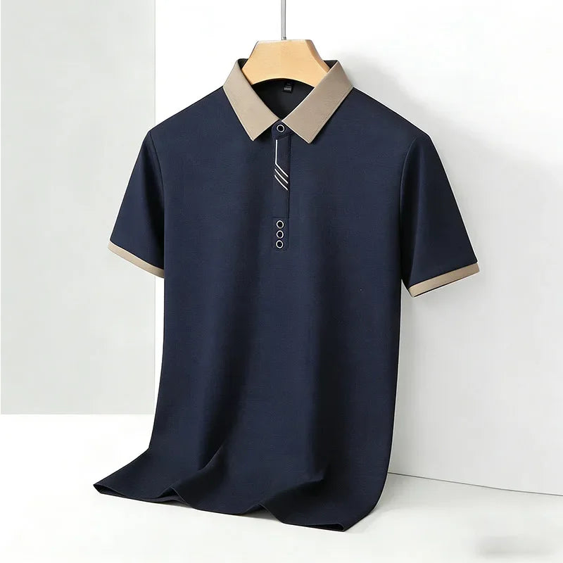 Camisa Polo Masculina de Moda com Gola Contrastante, Manga Curta, Ajuste Slim, Casual para Uso Diário, Top 2026