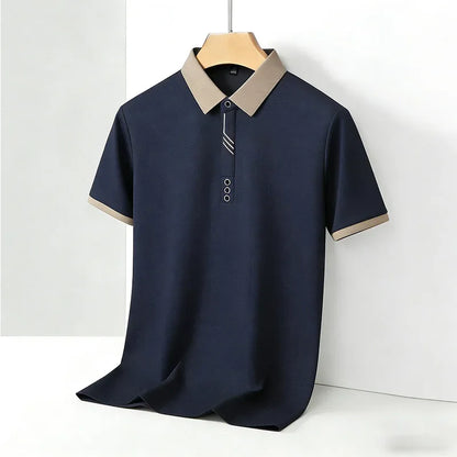 Camisa Polo Masculina de Moda com Gola Contrastante, Manga Curta, Ajuste Slim, Casual para Uso Diário, Top 2026