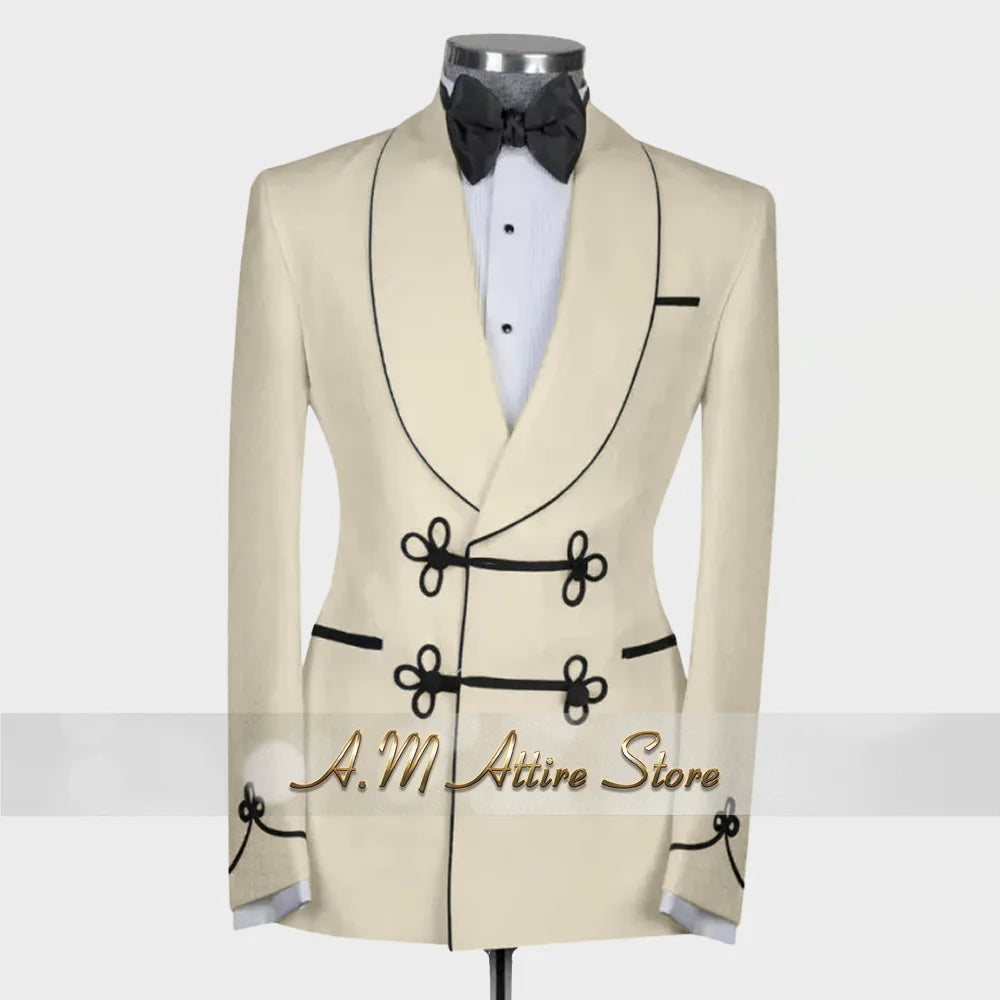 Ternos extravagantes masculinos, conjunto de 2 peças, xale, lapal, botão floral, jaqueta, calças, ajuste fino para casamento, coquetel, bola, jantar, vestido de festa, presentes