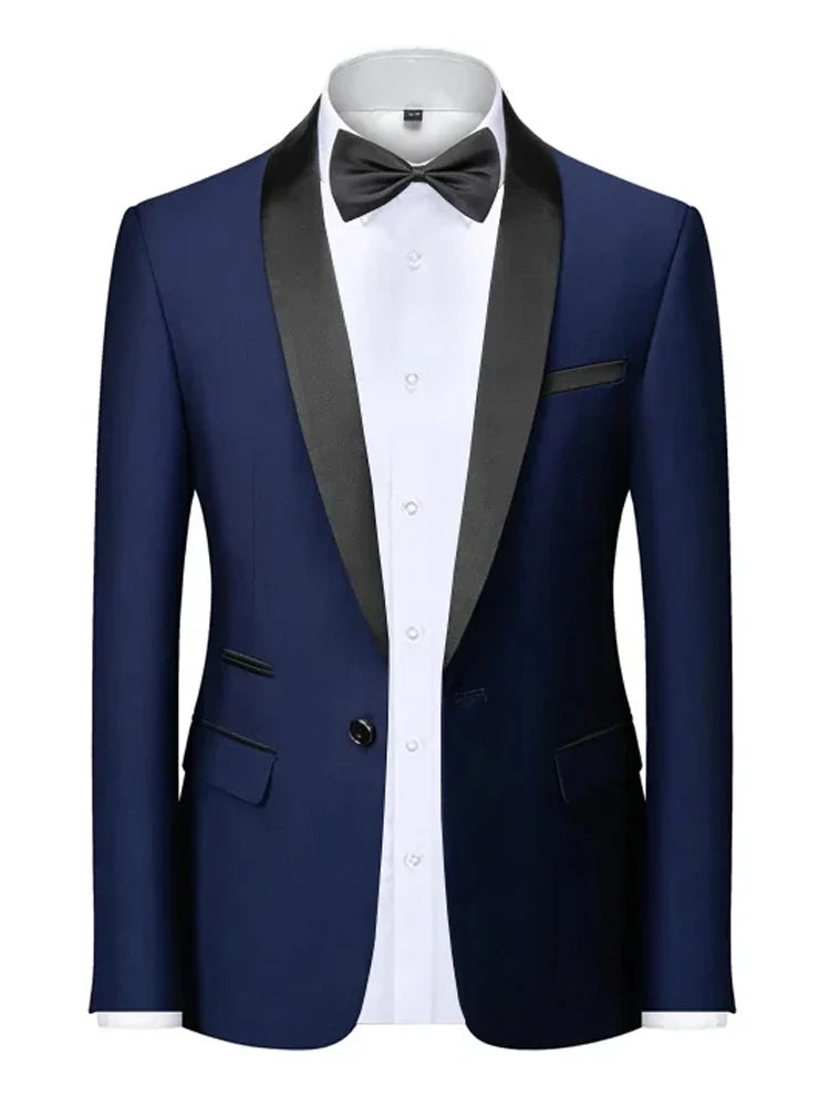Mens Blazer Slim Fit Tuxedo Suits Jacket Shawl Collar Solid Jacket Wedding Dinner Prom One Button Blazer Jacket