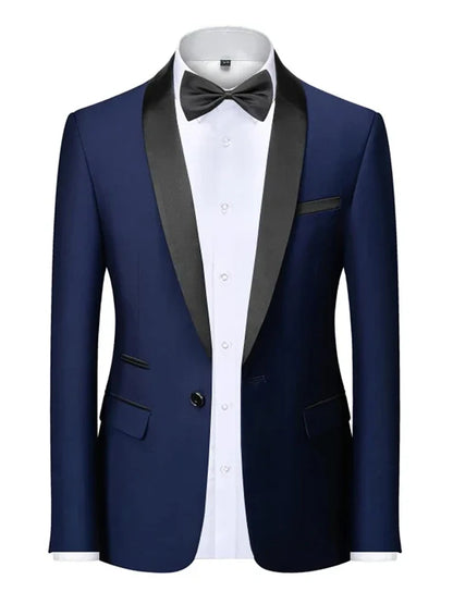 Mens Blazer Slim Fit Tuxedo Suits Jacket Shawl Collar Solid Jacket Wedding Dinner Prom One Button Blazer Jacket