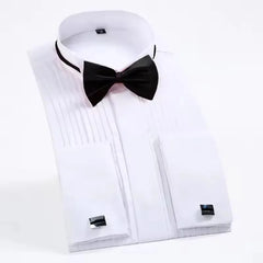 Classic Winged Collar Dress Shirt Men Wingtip Tuxedo Formal With Shirts Red Black Bow Tie Party Dinner Wedding Bridegroom 8XL