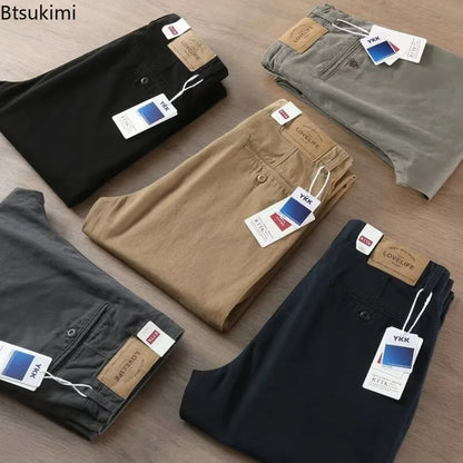 Novo 2026men primavera e outono retro conforto calças retas calças lavadas macacão 100% algodão moda solta calças casuais masculino