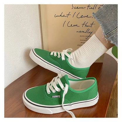 Casual apartamentos tênis de lona feminino ao ar livre cor sólida rasa sapatos esportivos tênis feminino streetwear rendas até sapatos vulcanizados