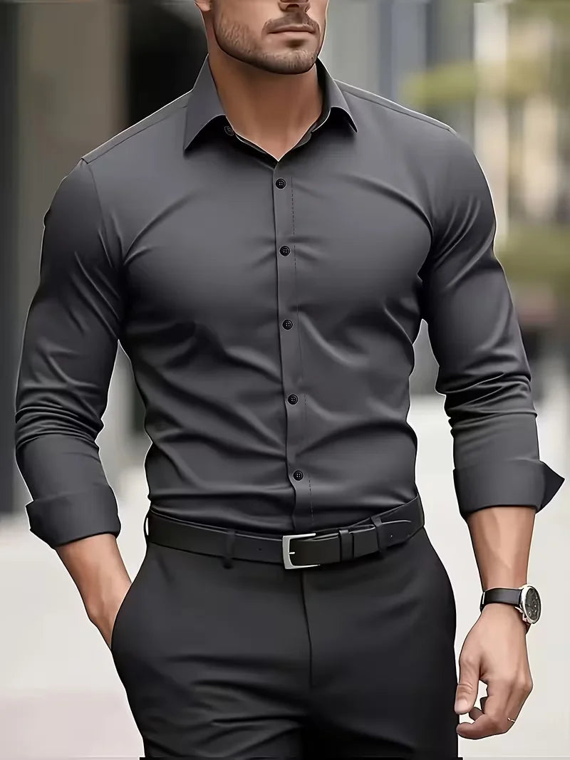 Camisa Masculina de Manga Longa Nova para o Verão, Roupa Formal de Negócios, Top Leve e Respirável para o Trabalho Diário