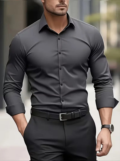 Camisa Masculina de Manga Longa Nova para o Verão, Roupa Formal de Negócios, Top Leve e Respirável para o Trabalho Diário