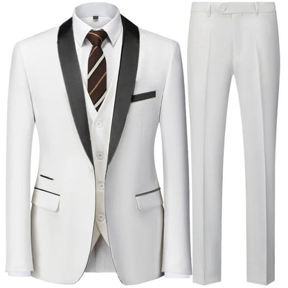 Preto masculino outono festa de casamento três peças conjunto tamanho grande masculino blazer casaco calças e colete moda fino ajuste terno
