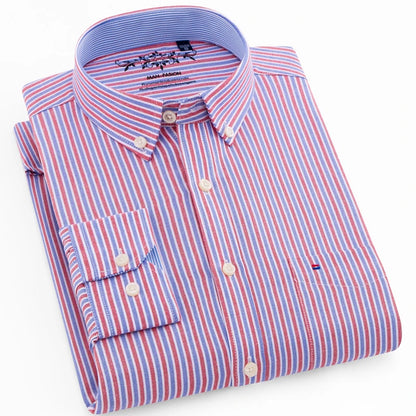 Camisa masculina de manga comprida oxford com botão no peito esquerdo confortável outono inverno ajuste regular casual versátil moda