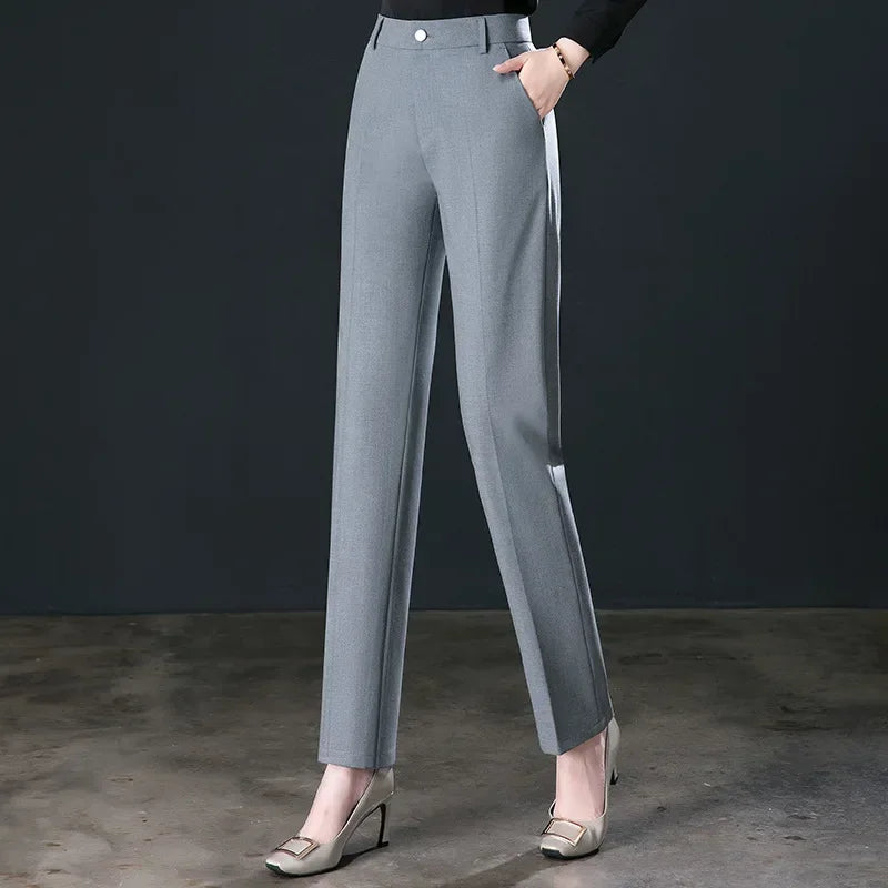 2025 primavera outono preto elegante carreira formal terno calças femininas, cáqui em linha reta cintura alta solta calças de trabalho feminino/calças de carga