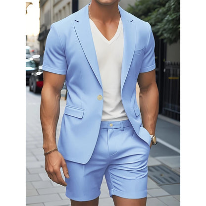 Terno masculino verão casual terno  2 peças moda manga curta terno blazer 5 polegadas vestido shorts para casamentos na praia ocasiões casuais