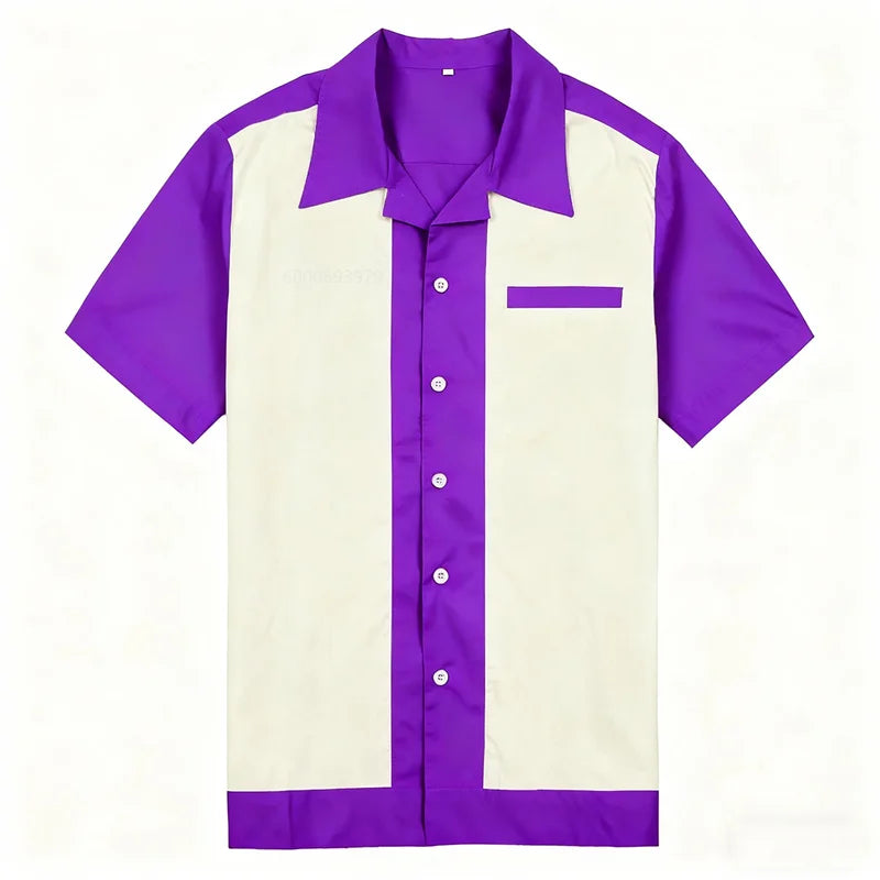 Camisa casual masculina de manga curta com lapela de boliche, camisa esportiva diária, roupas de clube confortáveis e respiráveis, entrega rápida
