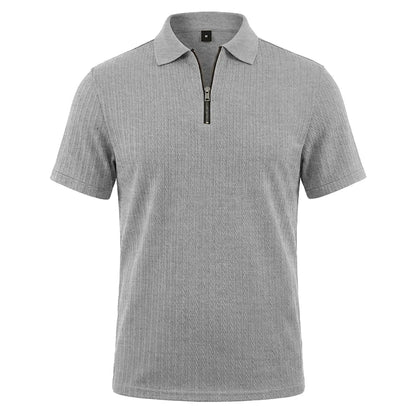 Camisa Polo Masculina de Verão Casual com Textura Tricotada Simples de Manga Curta |   Camiseta Casual Texturizada de Manga Curta (Várias Cores)