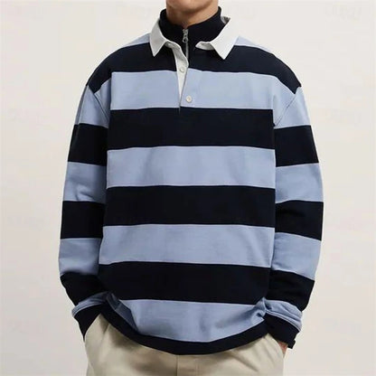 Simple Fashion Striped Polo Shirts For Men Casual Autumn Long Sleeve 3D Printed Golf Polo Shirt Loose Comfortable Lapel Tops
