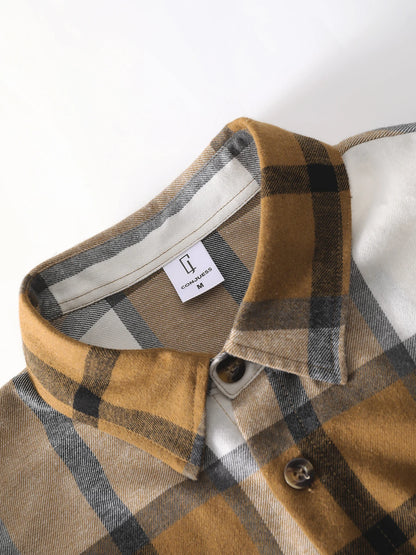 Camisa de Flanela Vintage em Xadrez Caramelo, Perfeita para Looks Estéticos de Outono