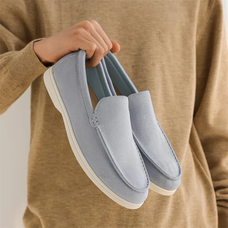 Sapatos casuais masculinos de couro de camurça, mocassins clássicos estilo britânico, sapatos masculinos leves e macios, mocassins masculinos sem cadarço para dirigir