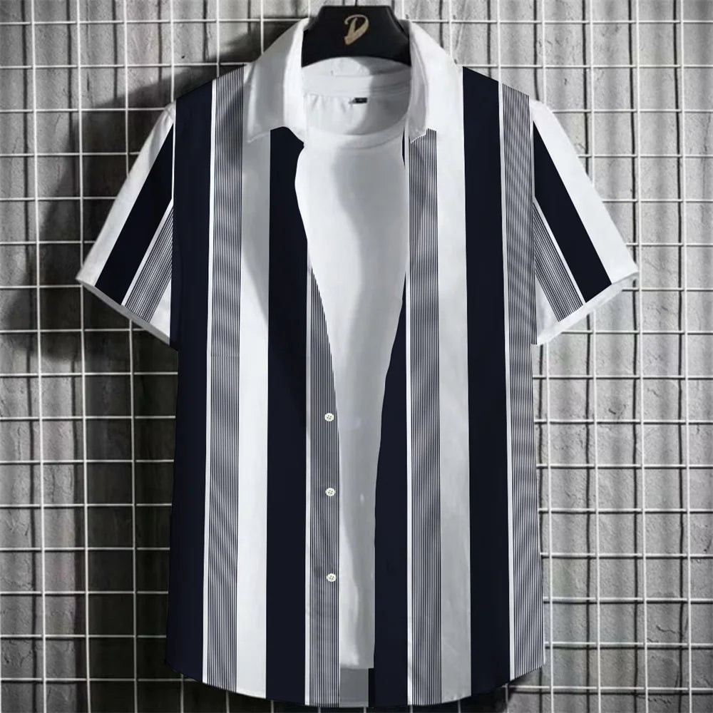 Camisa Havaiana Masculina com Estampa 3D Listrada, Casual, Manga Curta, para Festa na Praia, Caimento Solto, com Design Floral