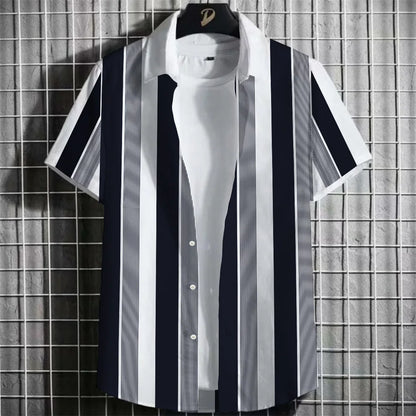Camisa Havaiana Masculina com Estampa 3D Listrada, Casual, Manga Curta, para Festa na Praia, Caimento Solto, com Design Floral