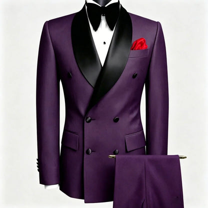Terno masculino preto, 2 peças, botão duplo com lapela preta, para casamento, noivo, negócios, aniversário, banquete, trabalho, jaqueta e calças