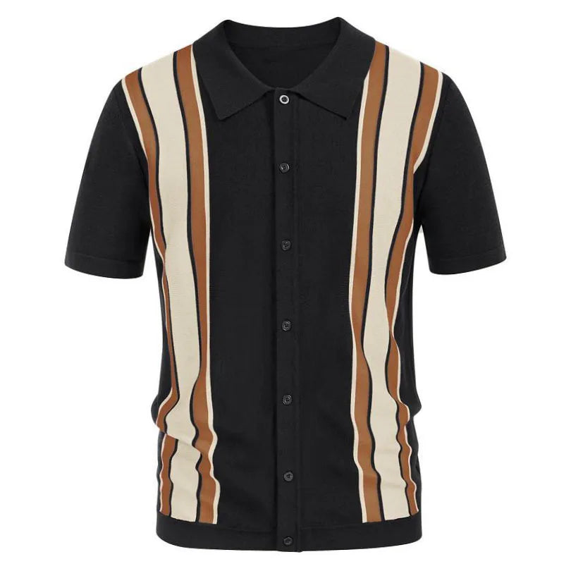 Novo verão camiseta masculina 2024 manga curta lapela listra impressão botão listra camisa polo moda pulôver topos