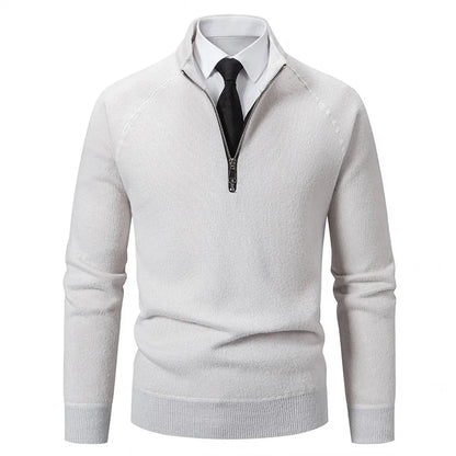 Suéter Masculino de Tricô com Meio Zíper, Gola Alta, Bordado, Casual, Moderno, Inverno, Grosso, Fibra de Poliéster, Manga Longa