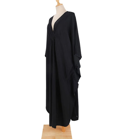 Vestidos Kaftan de Praia Plus Size para Mulheres, com Decote em V e Manga Morcego, em Cores Sólidas, Roupas de Lazer