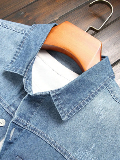 Camisas de Jeans Masculinas para Primavera e Outono. Camisas de Denim Azuis. Tendência e moda. Estilo Casual Diário para Rua.