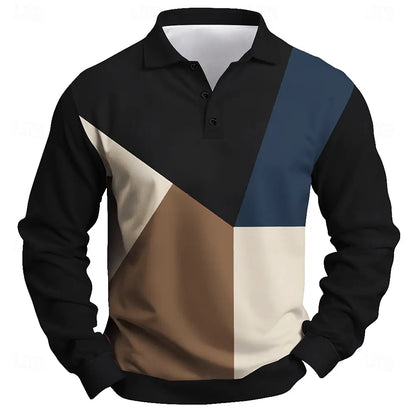 2025 moda masculina bloco de cores camisa polo manga longa respirável casual topos fino ajuste secagem rápida gola clássica camisa polo