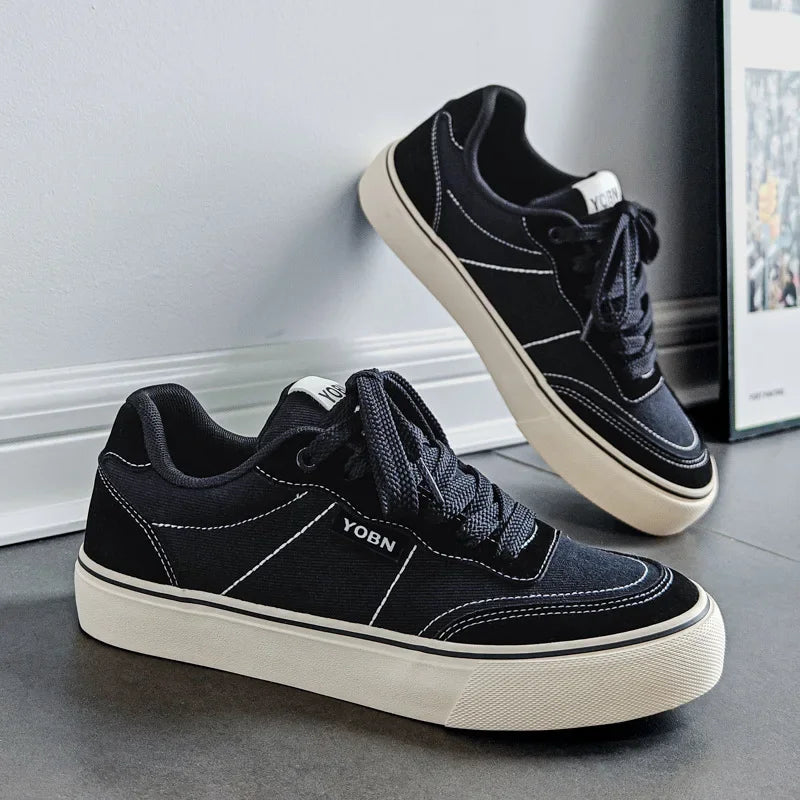 Tênis Masculino Casual Esportivo Retrô de Lona Respirável com Sola de Borracha e Costuras Coladas para Primavera/Outono