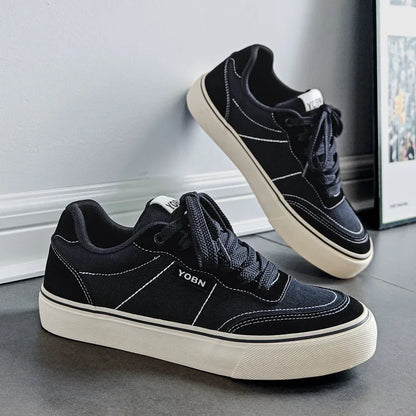 Tênis Masculino Casual Esportivo Retrô de Lona Respirável com Sola de Borracha e Costuras Coladas para Primavera/Outono