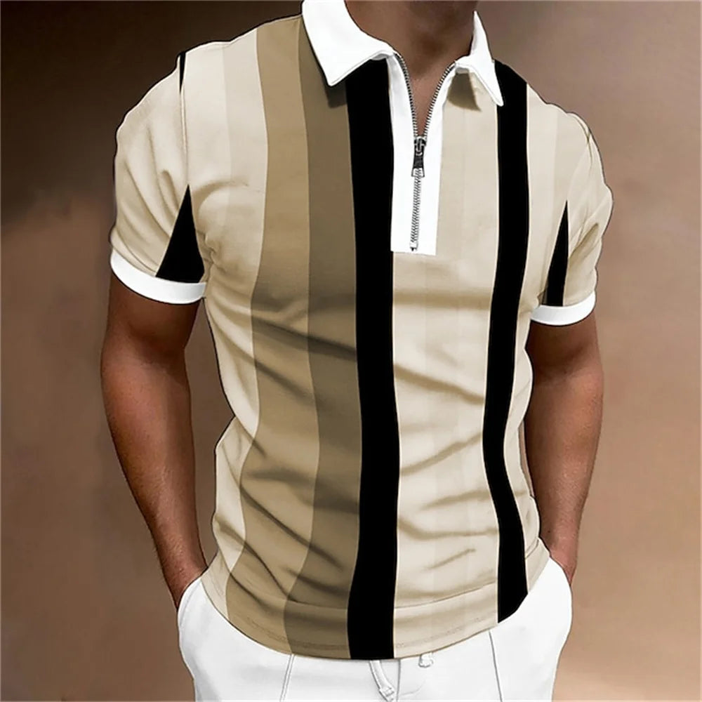 Camisa polo masculina listras manga curta camiseta masculina respirável topos negócios turn down collar streetwear marca de luxo alta qualidade