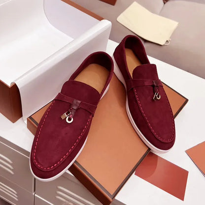 Mocassins Femininos de Camurça Sem Logo, Design de Luxo, Sapatos Casuais Confortáveis para Mulheres, Calçados Planos para o Verão