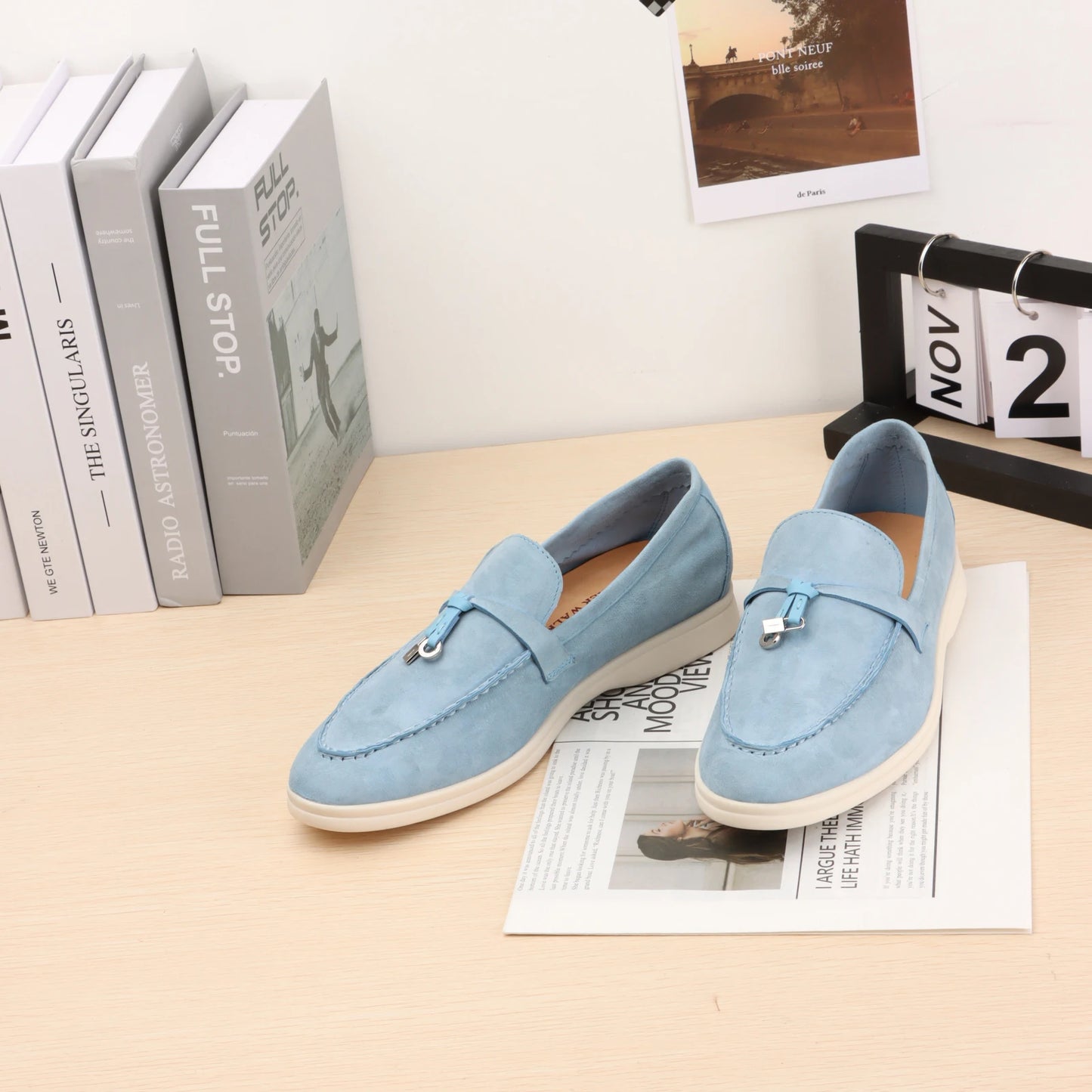 Mocassins Femininos de Camurça Sem Logo, Design de Luxo, Sapatos Casuais Confortáveis para Mulheres, Calçados Planos para o Verão