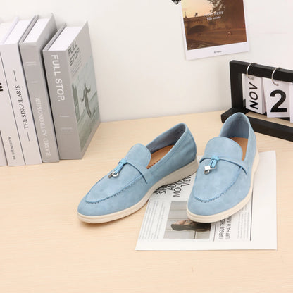 Mocassins Femininos de Camurça Sem Logo, Design de Luxo, Sapatos Casuais Confortáveis para Mulheres, Calçados Planos para o Verão