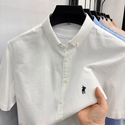 Camisa de manga curta de marca de luxo, 100% algodão, bordado de pônei de alta qualidade, moda casual para golfe, negócios, nova coleção masculina.