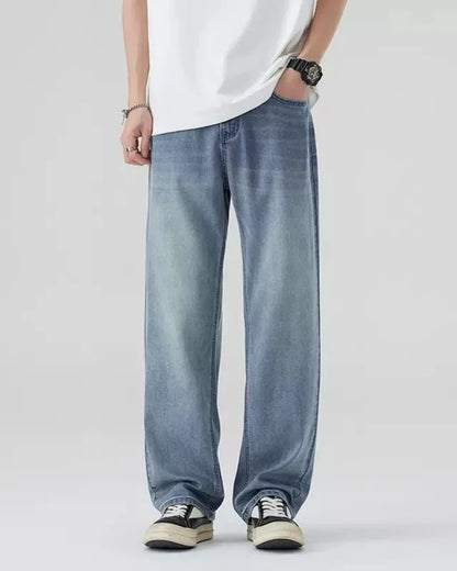 Calças jeans masculinas vintage lavagem perna larga solta jeans casual em linha reta estilo americano rua quatro estações novo 2026