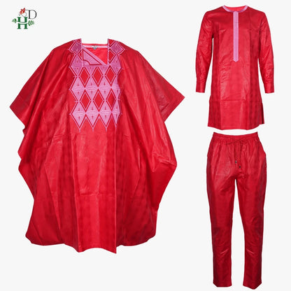 Roupas Africanas H&D para Homens, Conjuntos Tradicionais Agbada 3 Peças, Bordado Bazin Riche, Trajes de Casamento para Casais, Trajes Femininos Boubo