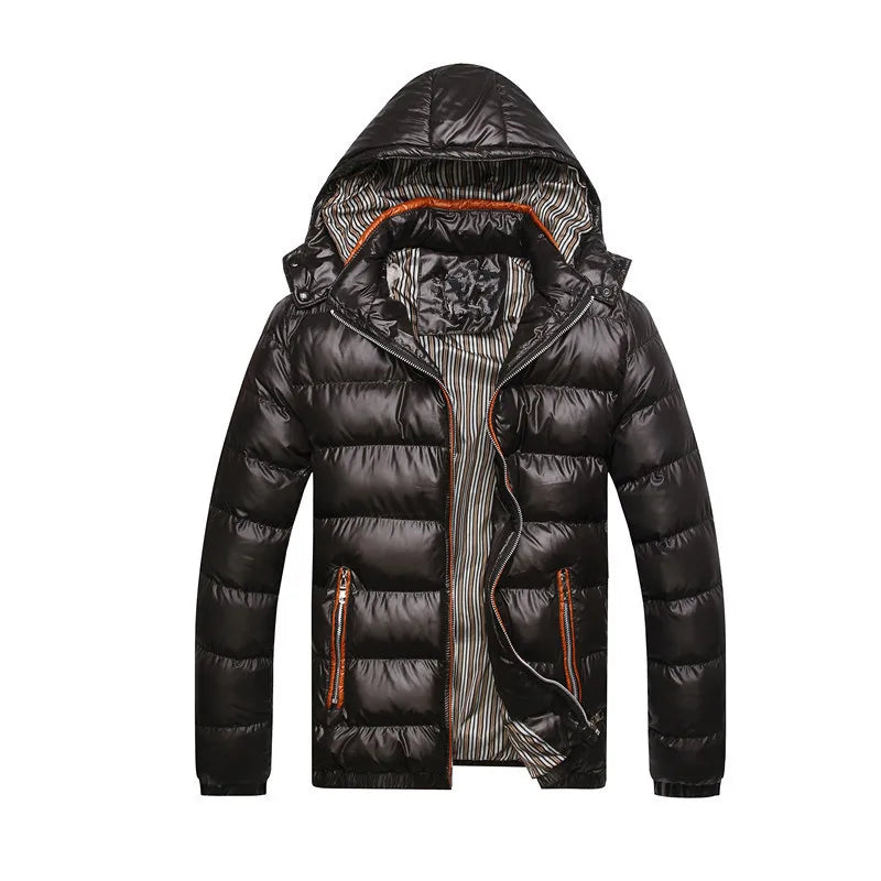 Jaqueta masculina casual de algodão, modelo parka, para outono e inverno, com capuz e acolchoamento, à prova de vento, ideal para viagens e atividades ao ar livre