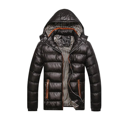 Jaqueta masculina casual de algodão, modelo parka, para outono e inverno, com capuz e acolchoamento, à prova de vento, ideal para viagens e atividades ao ar livre