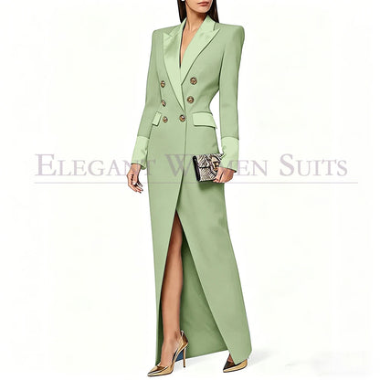 Blazer preto feminino de alta qualidade, com lapela de pico e abotoamento duplo, casaco longo da moda, peça única, luxuoso, estilo Dubai.