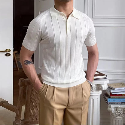Camisa polo de malha elástica, pulôver casual, manga curta, tops de malha de botão de lapela, roupas da moda, primavera, verão, 2023
