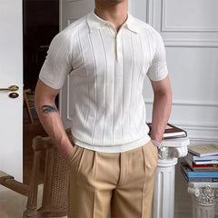 Camisa polo de malha elástica, pulôver casual, manga curta, tops de malha de botão de lapela, roupas da moda, primavera, verão, 2023